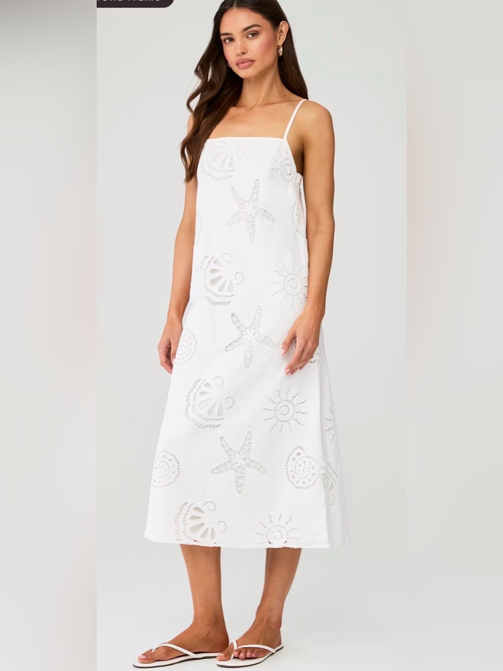 Maude Club White Eyelet Starfish Midi Cotton Embroidered Beach Dress